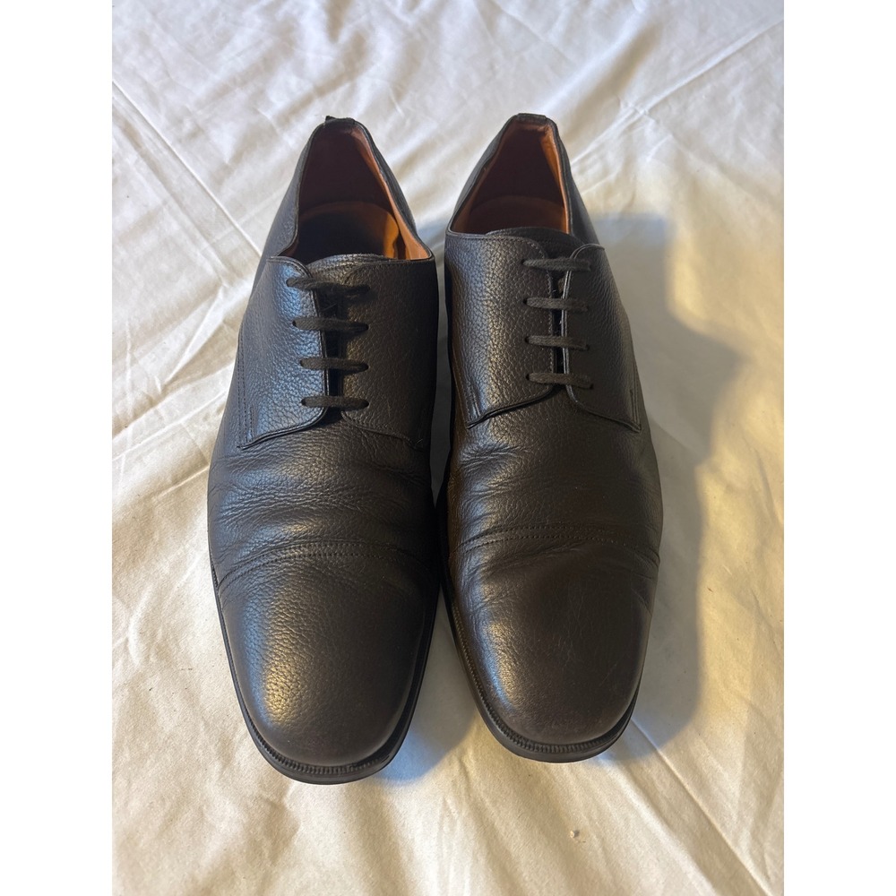 Bally Derby Shoes Mens 10.5 Brown Good Pebbled Leather Cap Toe Dress Switzerland
